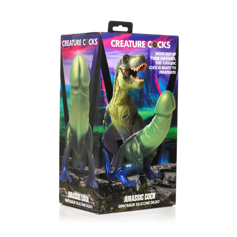 Jurassic Cock Dinosaur Silicone Dildo - Green/blue