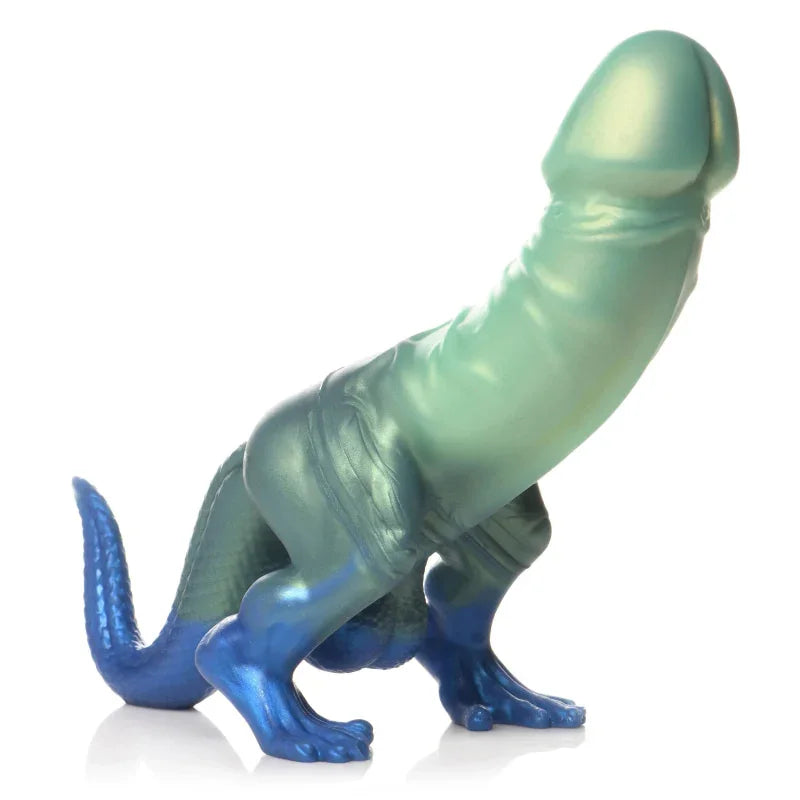 Jurassic Cock Dinosaur Silicone Dildo - Green/blue - MyPleasure