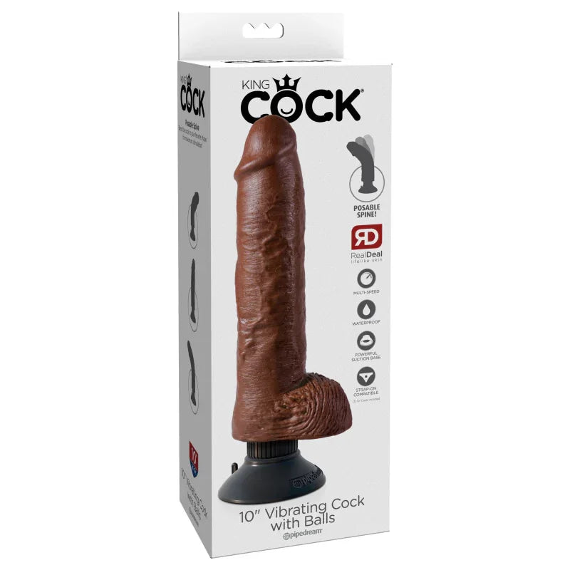 King Cock 10-Inch Vibrating Cock With Balls - Brown - MyPleasure