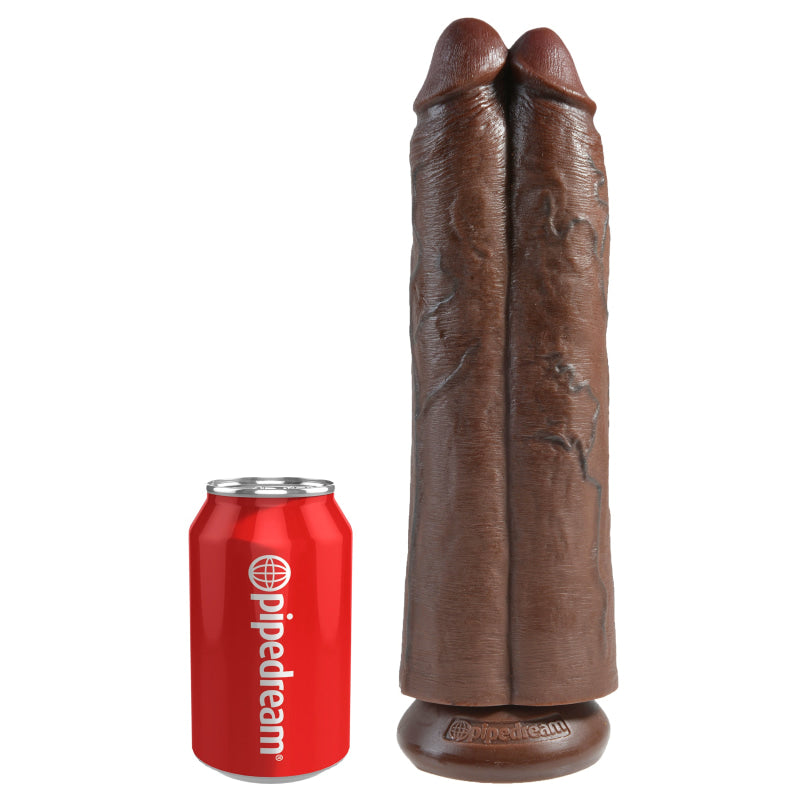 King Cock 11" Two Cocks One Hole - Brown