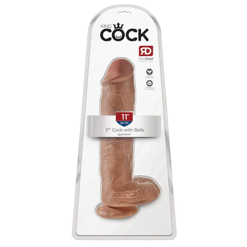 King Cock 11" Cock With Balls - Tan - MyPleasure