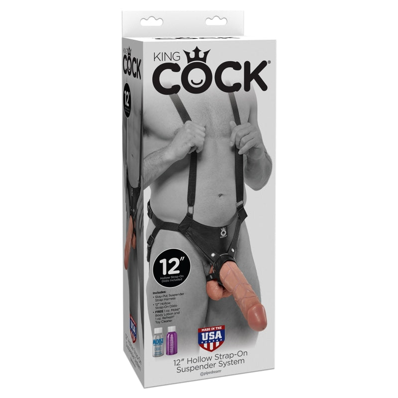 King Cock 12" Hollow Strap-on Suspender System -  Flesh