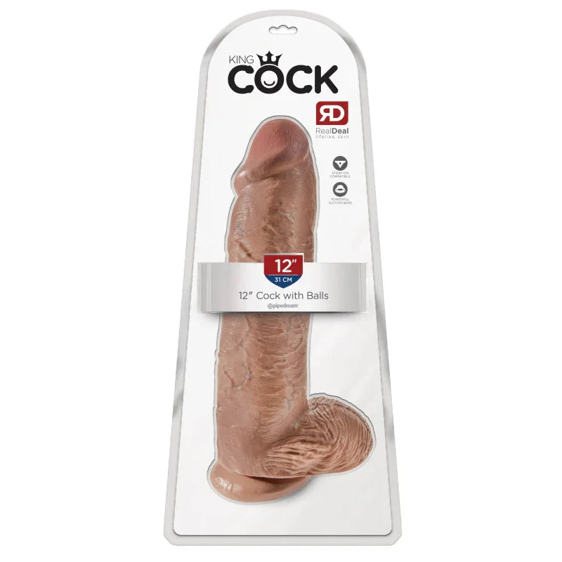 King Cock 12" Cock With Balls - Tan - MyPleasure