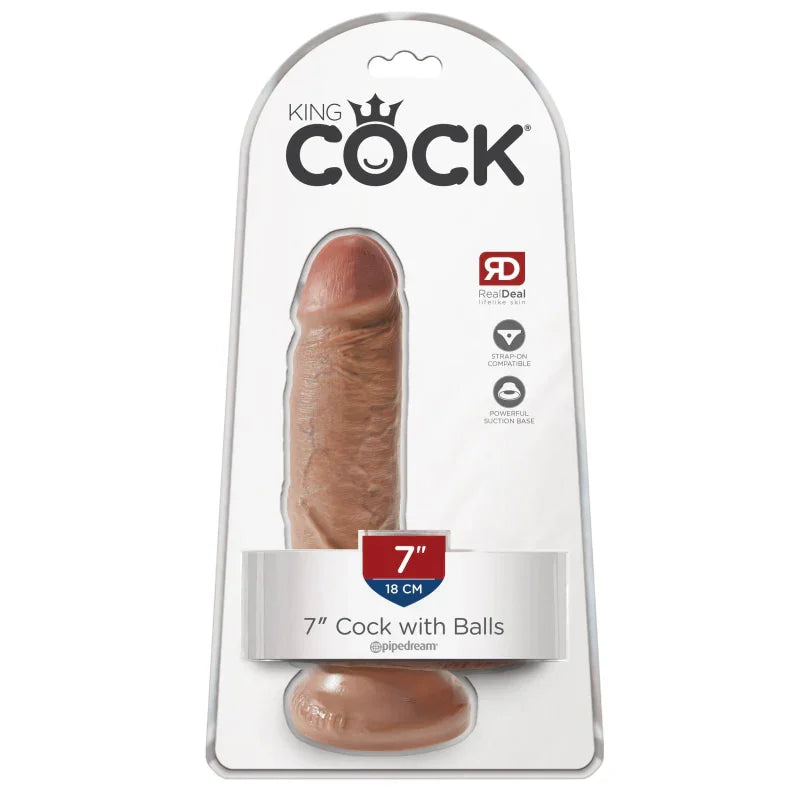 King Cock 7" Cock With Balls - Tan - MyPleasure