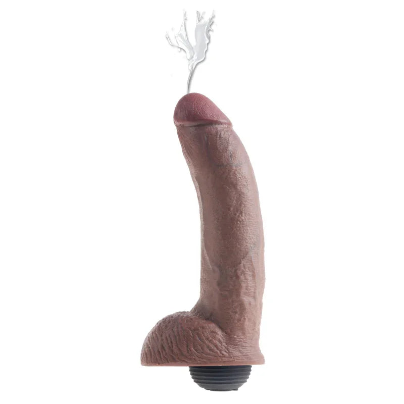 King Cock 9 Inch Squirting Cock With Balls - Brown - MyPleasure
