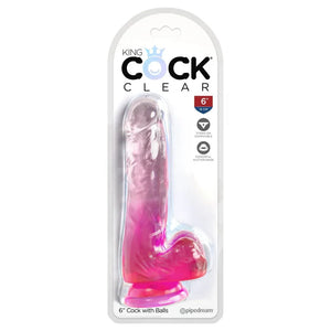 King Cock Clear 6 Inch With Balls - Pink - MyPleasure