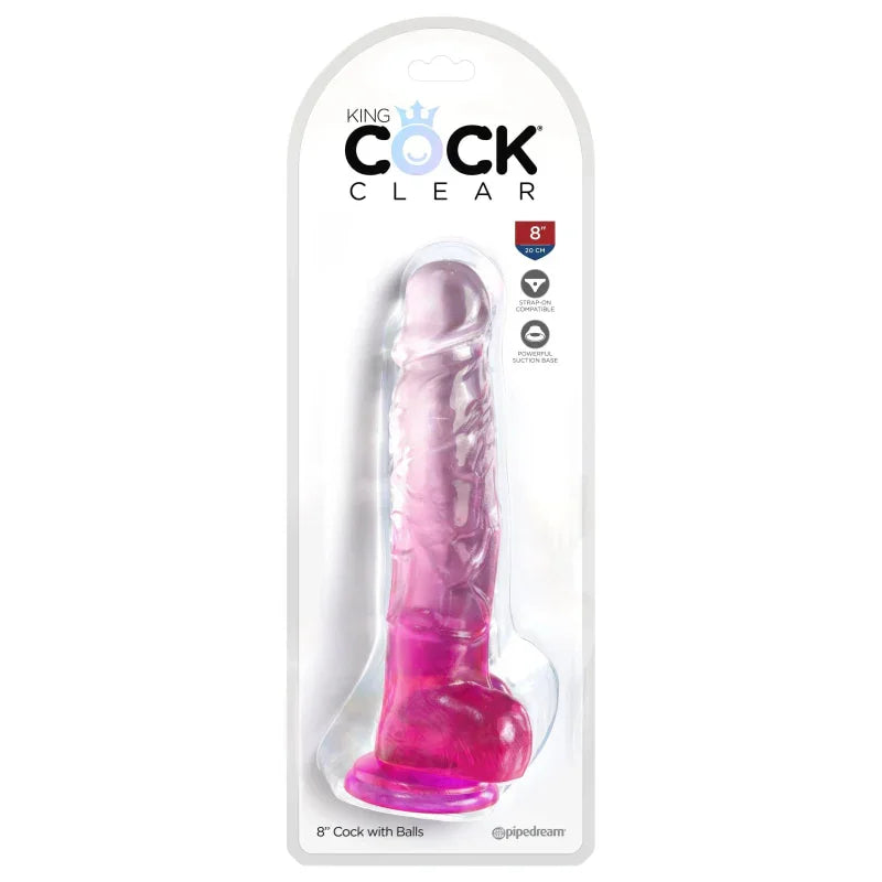 King Cock Clear 8 Inch With Balls - Pink - MyPleasure