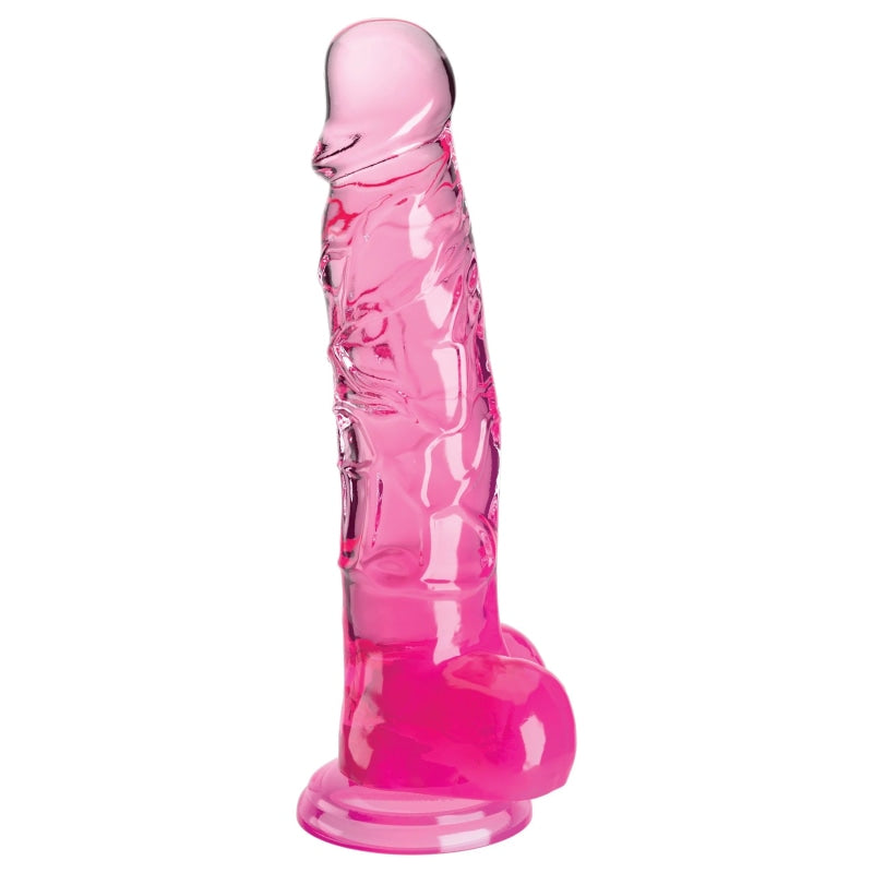 King Cock Clear 8 Inch With Balls - Pink