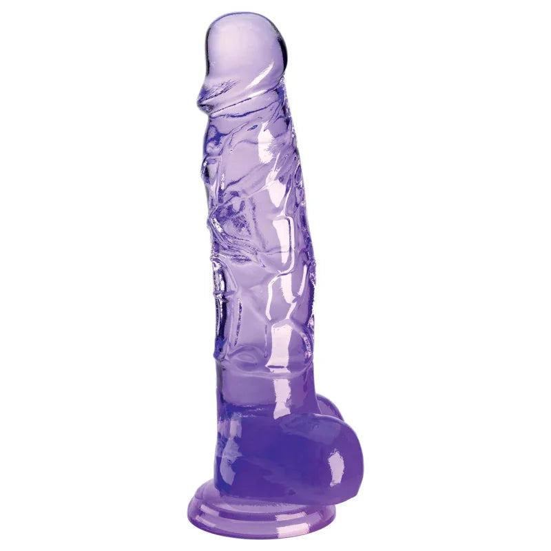King Cock Clear 8 Inch With Balls - Purple - MyPleasure