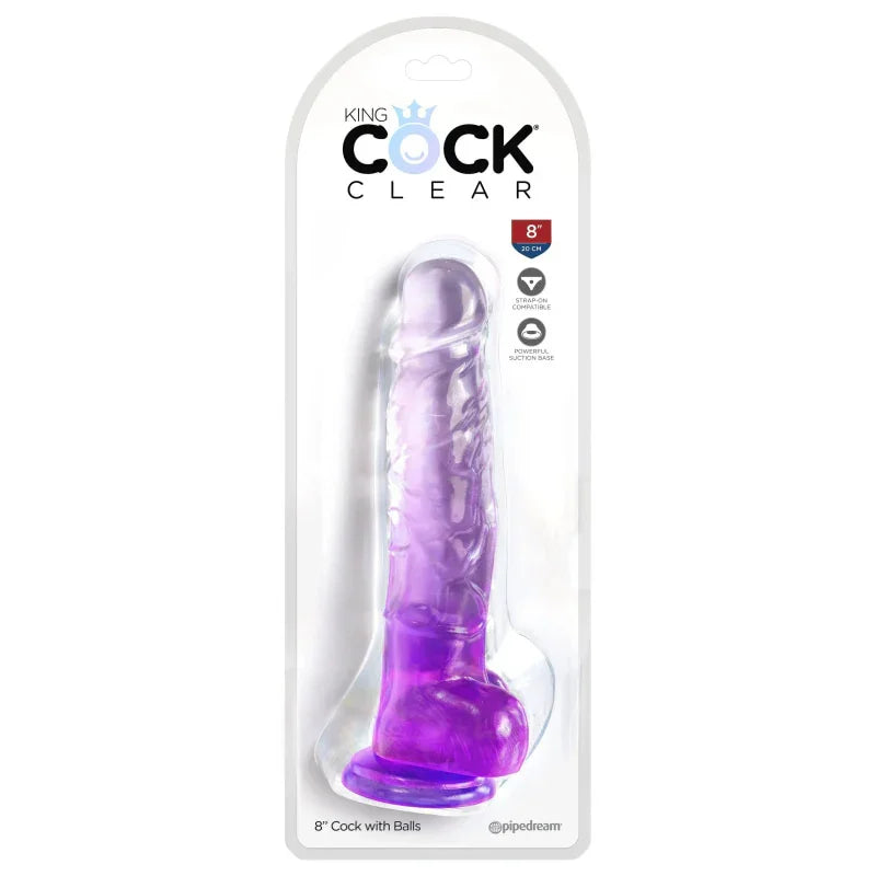 King Cock Clear 8 Inch With Balls - Purple - MyPleasure
