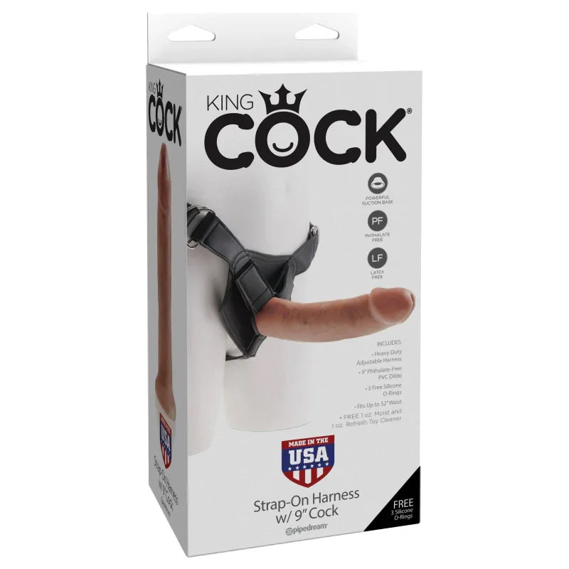 King Cock Strap-on Harness With 9" Cock - Tan - MyPleasure