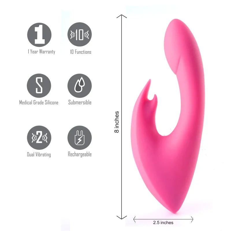 Leah USB Rechargeable Silicone 10-Function Rabbit Vibrator - Pink - MyPleasure