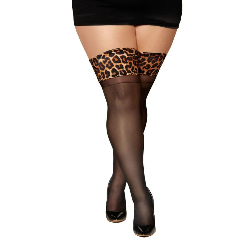 Leopard Top Thigh High - Queen Size - Leopard Black - MyPleasure