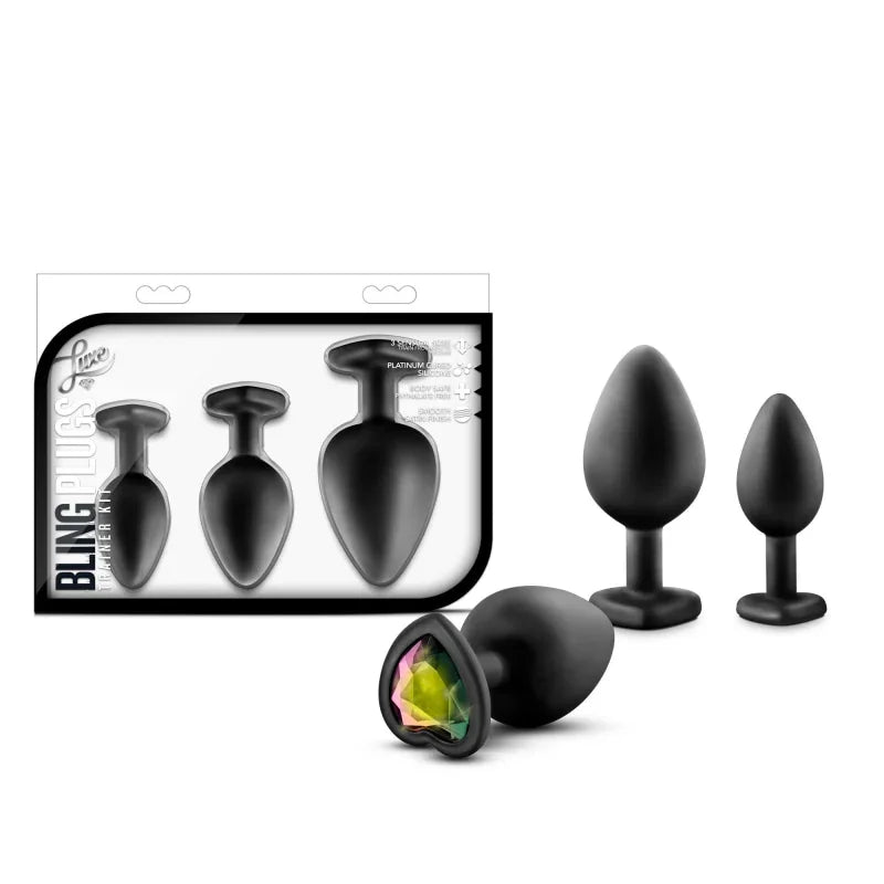 Luxe - Bling Plugs Training Kit - Black With Rainbow Gems - MyPleasure