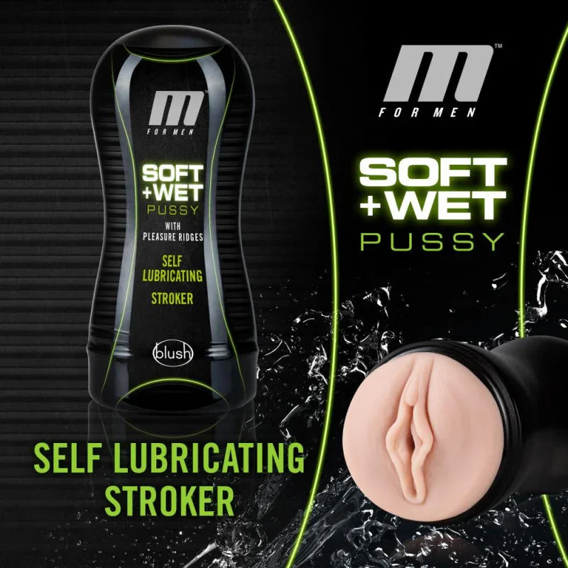 M for Men - Soft and Wet - Pussy With Pleasure Ridges - Self Lubricating Stroker Cup - Vanilla - MyPleasure