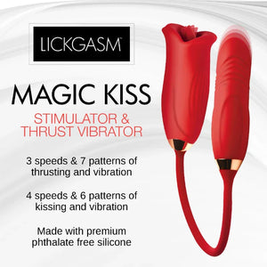 Magic Kiss Kissing Clitoral Stimulator With Thrusting Vibrator - Red - MyPleasure