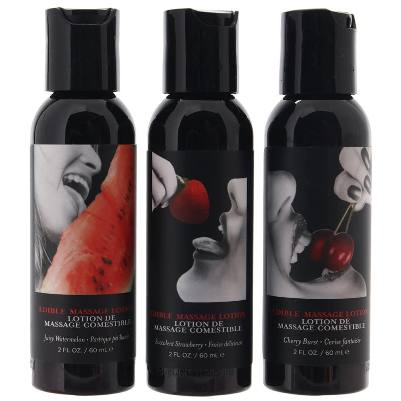 Massage a Trios Edible Massage Lotion Gift Set Box - Strawberry, Cherry, and Watermelon 2 Oz