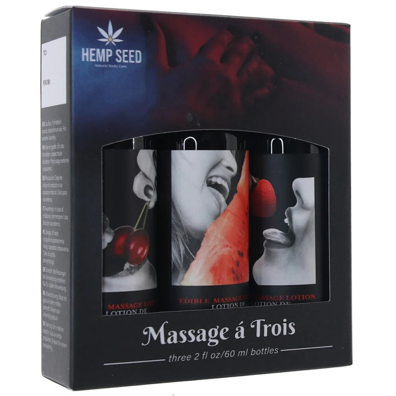 Massage a Trios Edible Massage Lotion Gift Set Box - Strawberry, Cherry, and Watermelon 2 Oz