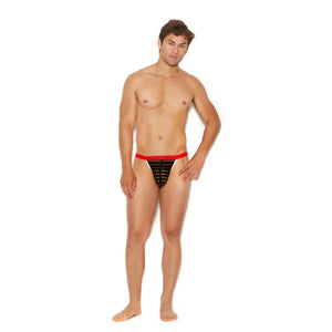 Men's Striped Mesh G-String Pouch - One Size - Black - MyPleasure