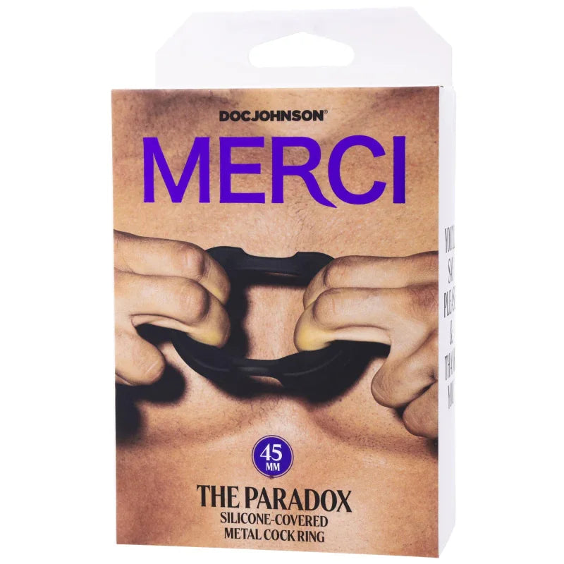 Merci - the Paradox - Silicone Covered Metal Cock Ring - 45mm - Black - MyPleasure