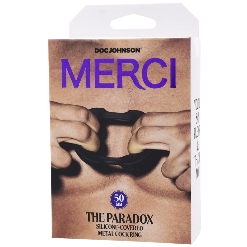 Merci - the Paradox - Silicone Covered Metal Cock  Ring - 50mm - Black