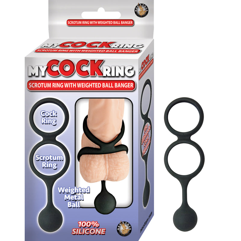 My Cock Ring Scrotum Ring With Weighted Ball  Banger - Black