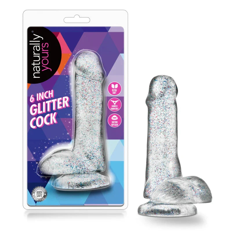 Naturally Yours - 6 Inch Glitter Cock - Sparkling Clear - MyPleasure
