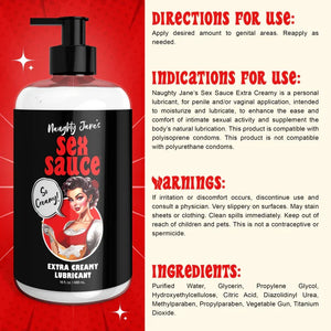 Naughty Jane's Sex Sauce Extra Creamy Lubricant 16 Oz - MyPleasure