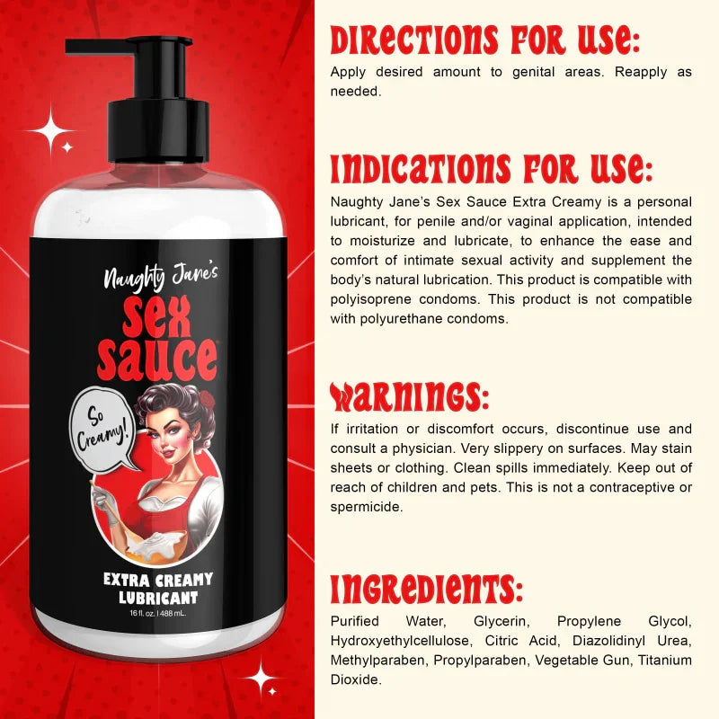 Naughty Jane's Sex Sauce Extra Creamy Lubricant 16 Oz - MyPleasure