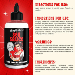 Naughty Jane's Sex Sauce Extra Creamy Lubricant 8 Oz - MyPleasure