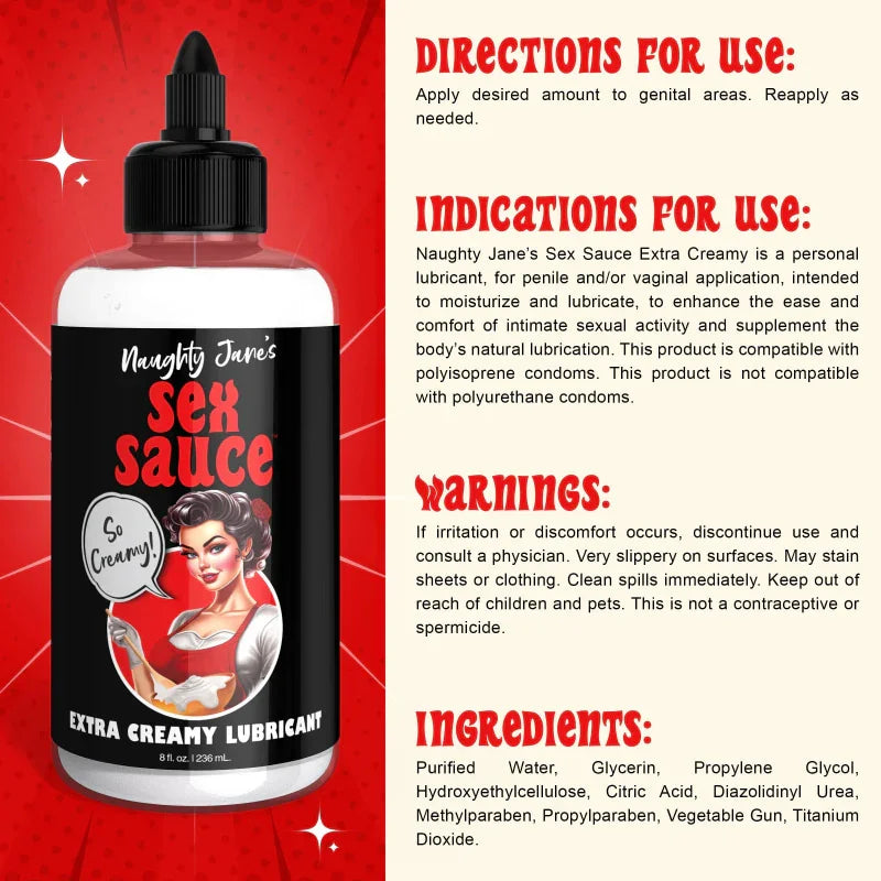 Naughty Jane's Sex Sauce Extra Creamy Lubricant 8 Oz - MyPleasure