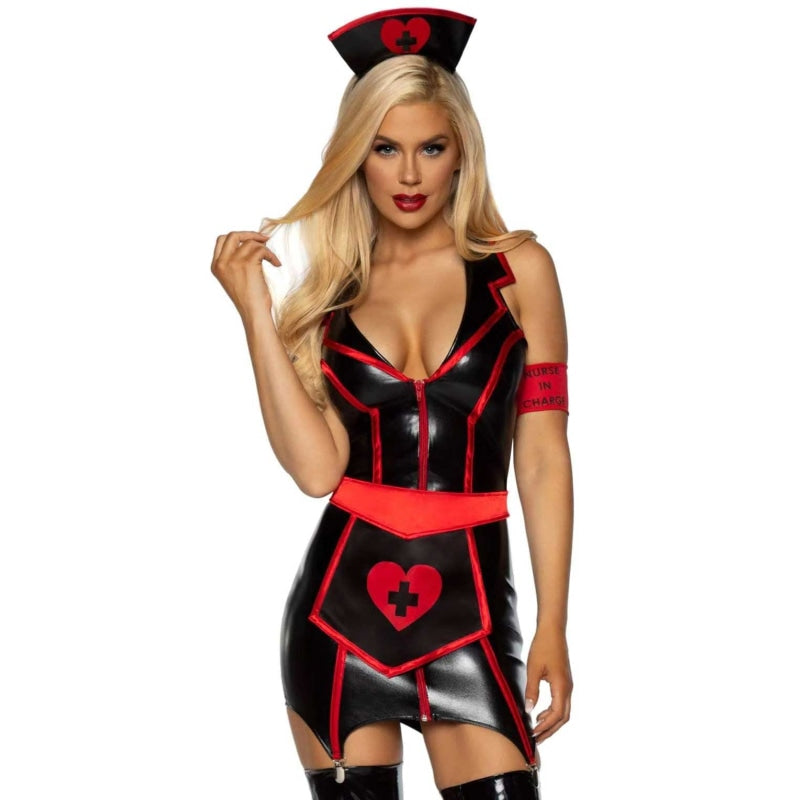 Naughty Nurse Costume - Small - Black/red