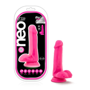 Neo Elite - 6 Inch Silicone Dual Density Cock With Balls - Neon Pink