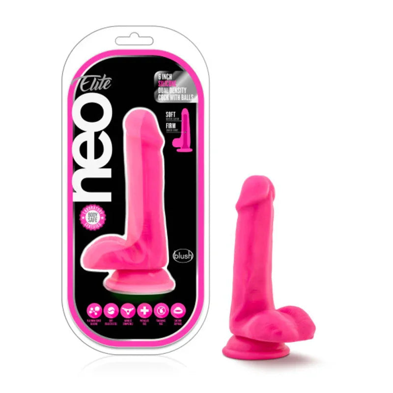 Neo Elite - 6 Inch Silicone Dual Density Cock With Balls - Neon Pink - MyPleasure
