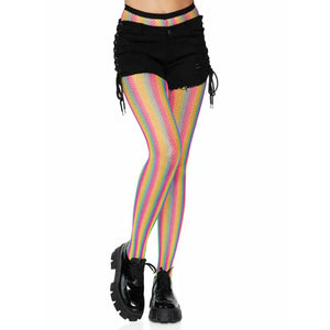 Neon Rainbow Striped Fishnet Tights - One Size - Multicolor - MyPleasure
