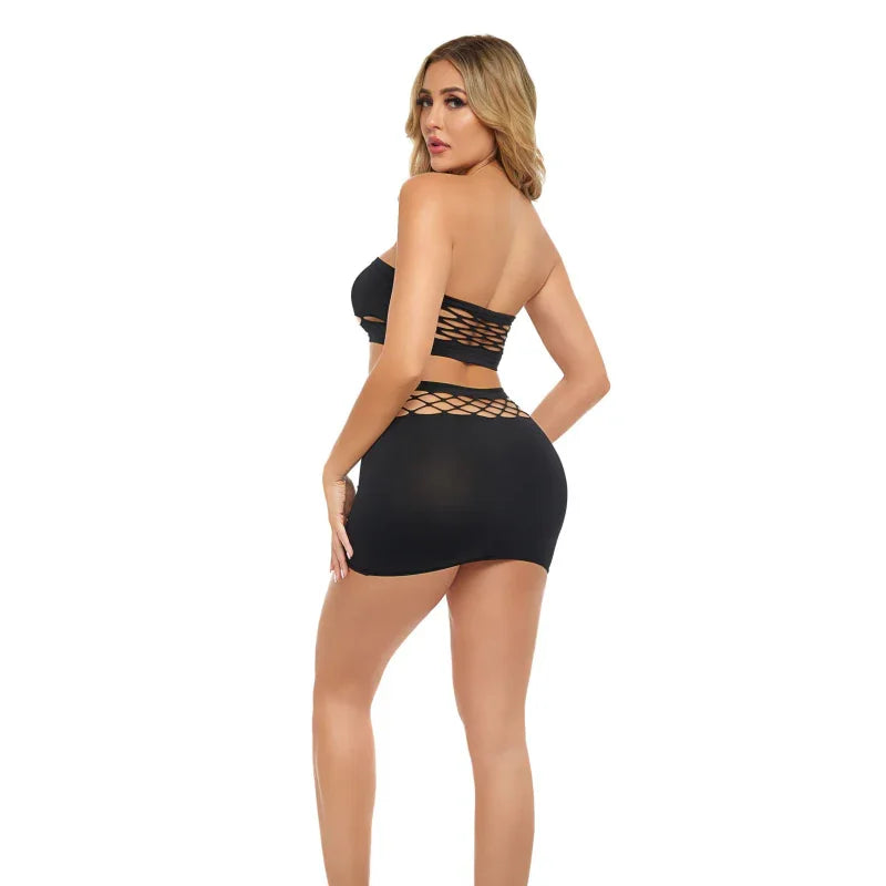 Net Worth 2pc Bandeau Set - One Size - Black - MyPleasure