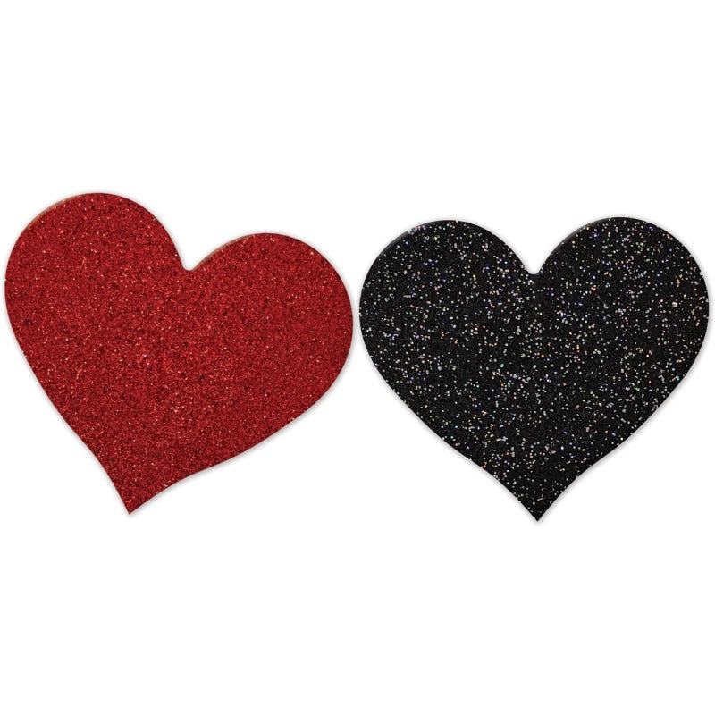 Nipplicious - Heart Shape Pasties - Glitter - Red and Black - Nipple Stimulators