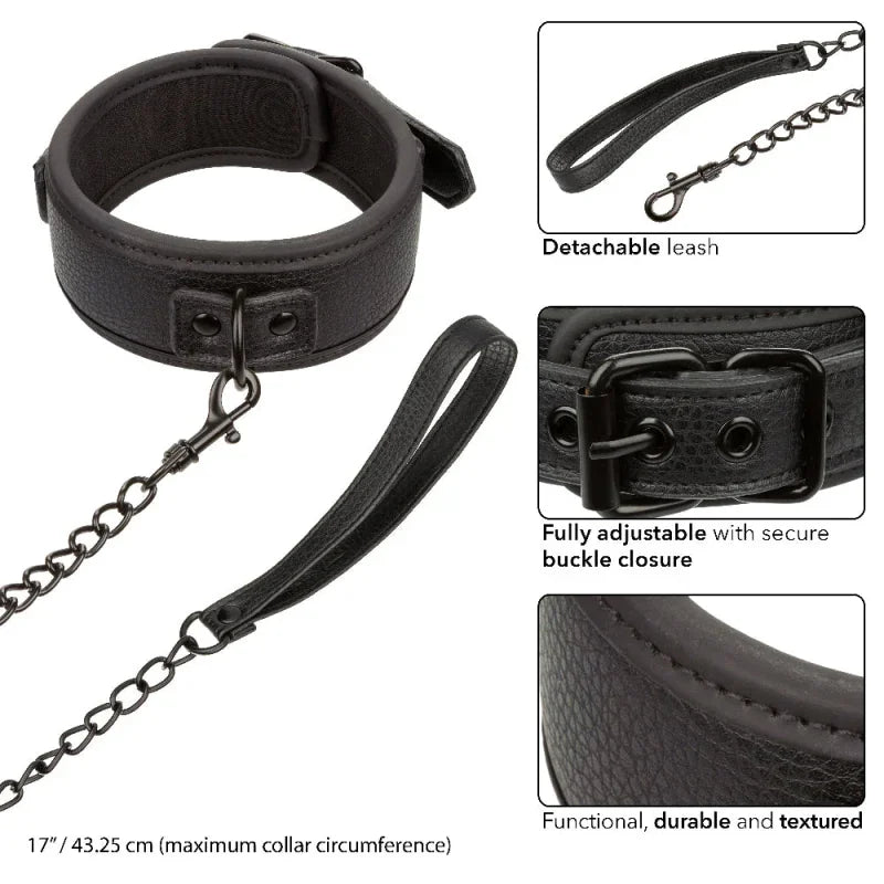 Nocturnal Collection Collar and Leash - Black - MyPleasure