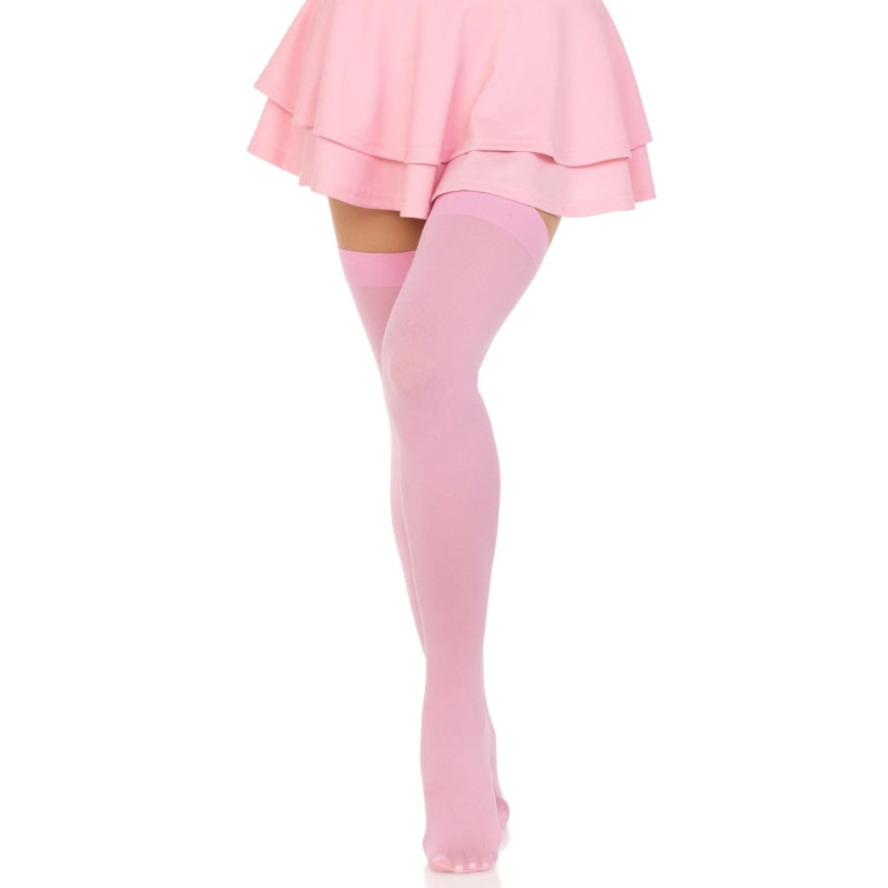 Opaque Nylon Thigh Highs - One Size - Pink