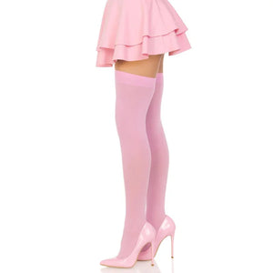 Opaque Nylon Thigh Highs - One Size - Pink - MyPleasure