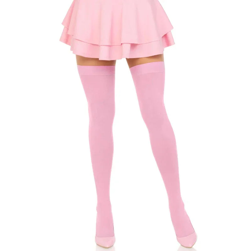 Opaque Nylon Thigh Highs - One Size - Pink - MyPleasure