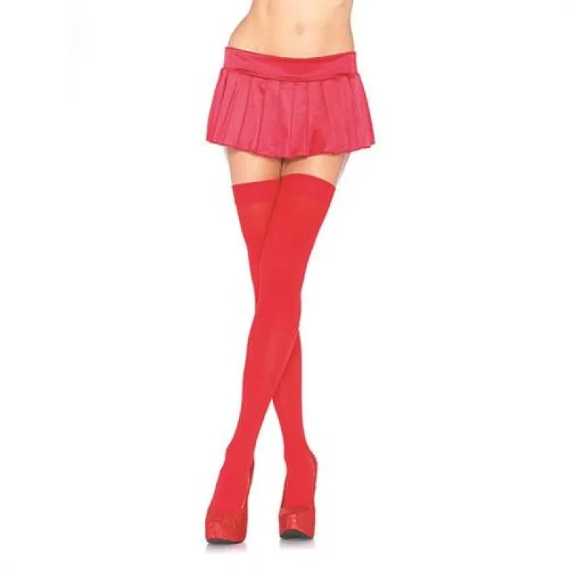 Opaque Thigh Highs - One Size - Red - MyPleasure