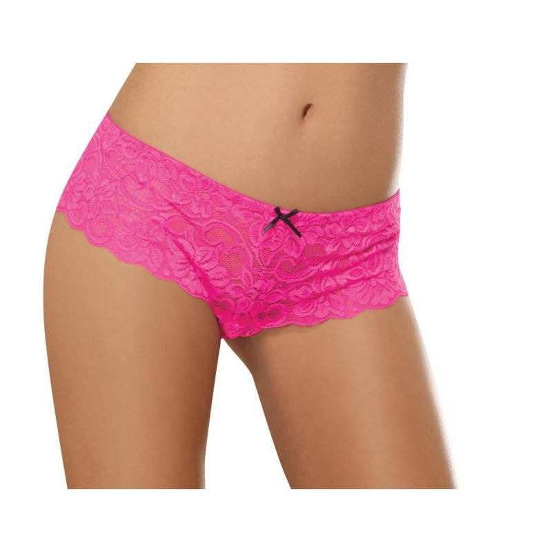 Open Crotch Lace Boy Short - Small - Hot Pink DG-7177HPKS