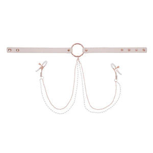 Peaches N Creame Collar With Nipple Clamps - Pink - MyPleasure