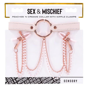 Peaches N Creame Collar With Nipple Clamps - Pink - MyPleasure