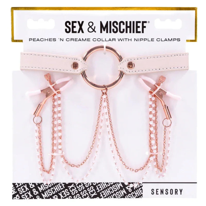 Peaches N Creame Collar With Nipple Clamps - Pink - MyPleasure