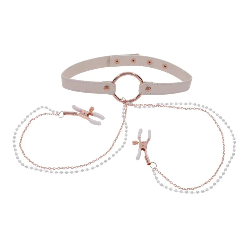 Peaches N Creame Collar With Nipple Clamps - Pink - MyPleasure