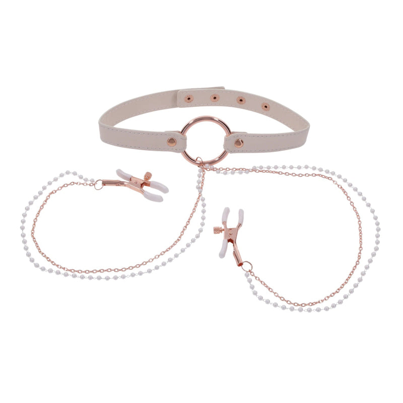 Peaches  N Creame Collar With Nipple Clamps - Pink