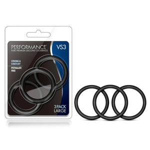 Performance - Vs3 Pure Premium Silicone Cockrings - Large - Black - MyPleasure