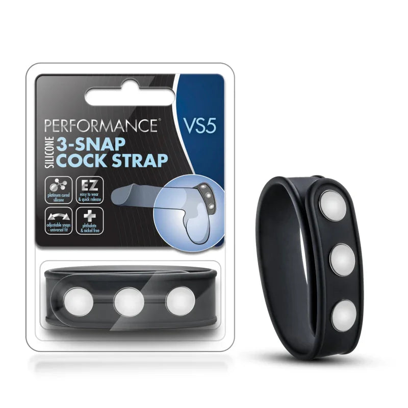 Performance - Vs5 - Silicone 3 - Snap Cock Strap - Black - MyPleasure